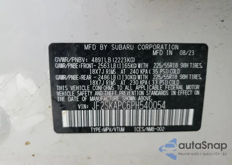 2023 Subaru Forester Limited from USA, damaged, VIN JF2SKAPC6PH540054